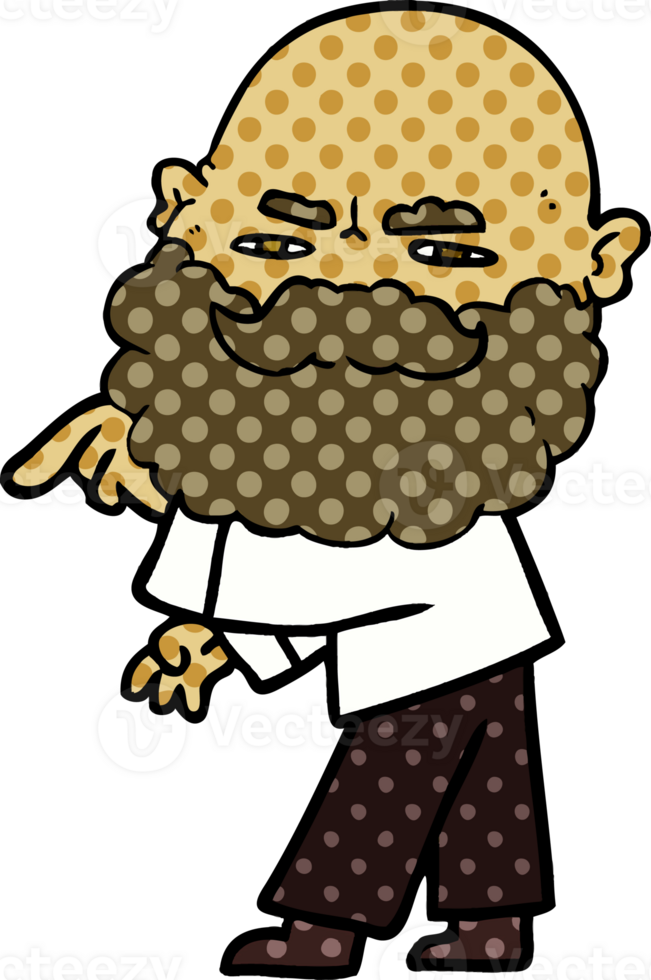 cartoon man with beard frowning and pointing drawing png