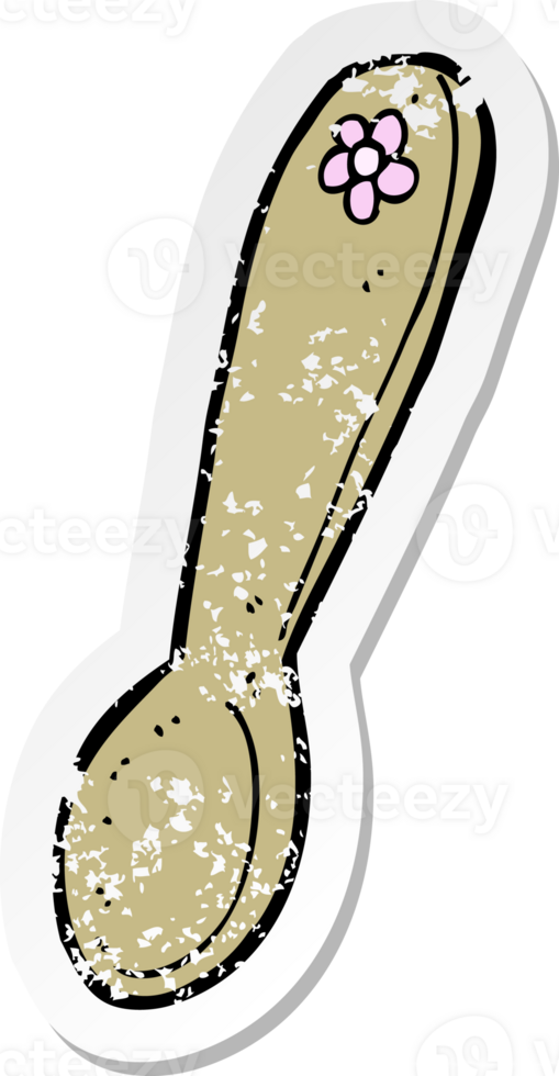 retro distressed sticker of a cartoon spoon drawing png