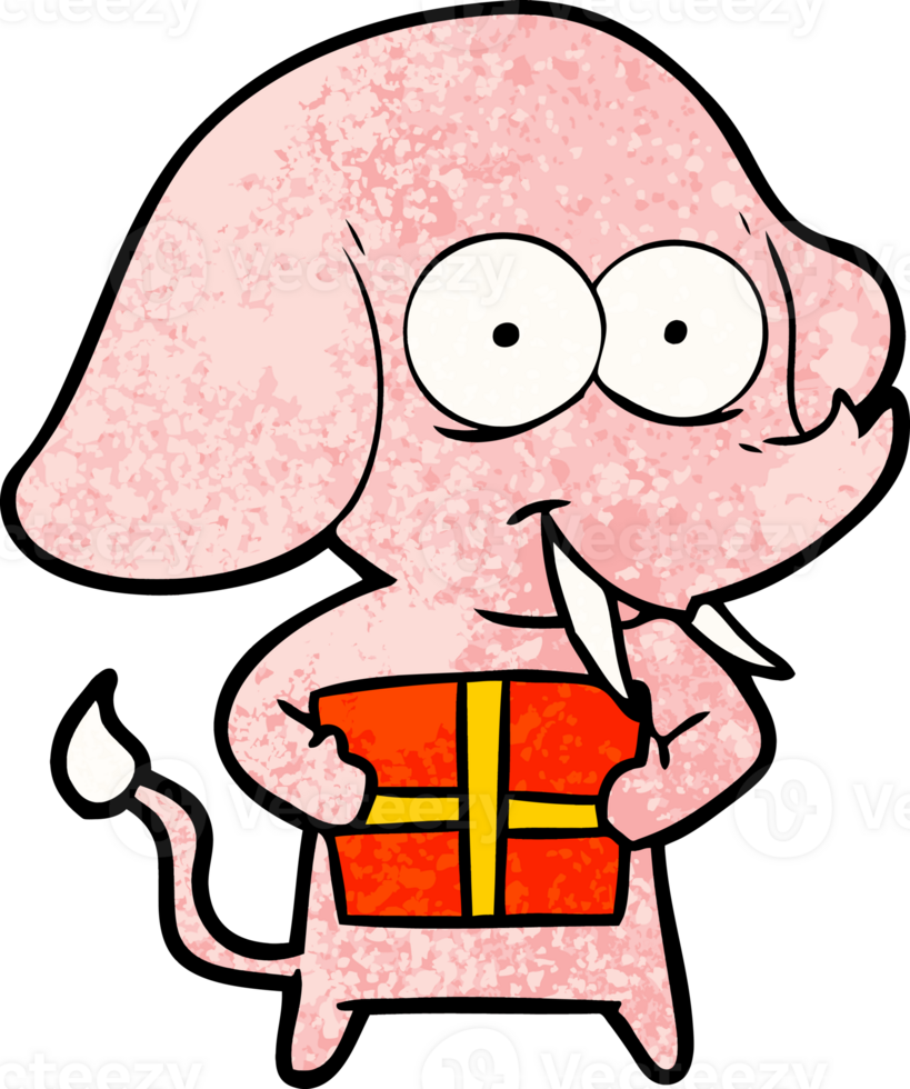 happy cartoon elephant with present drawing png