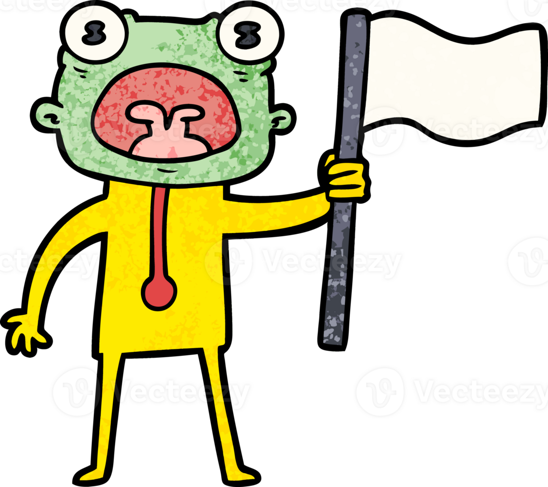 cartoon weird alien with flag drawing png