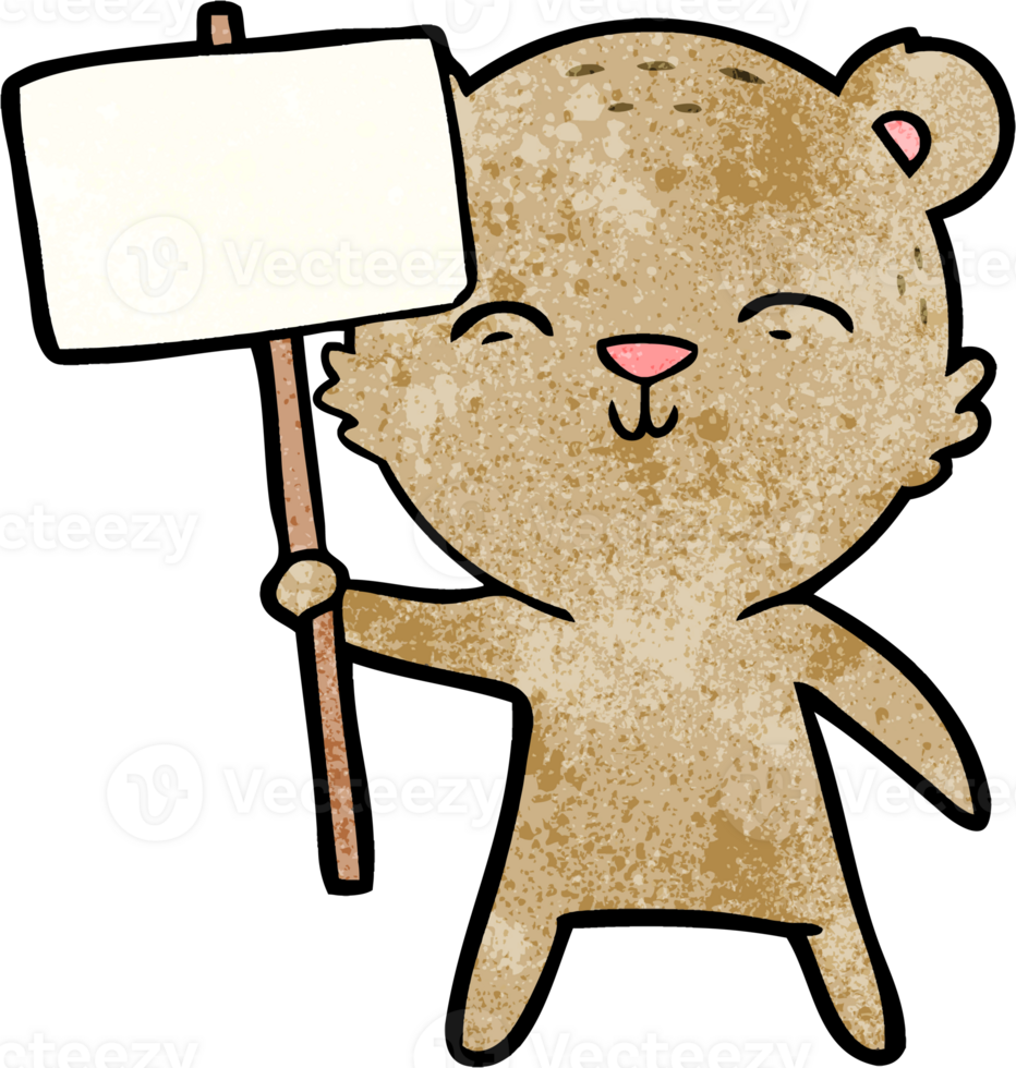 happy cartoon bear with sign drawing png