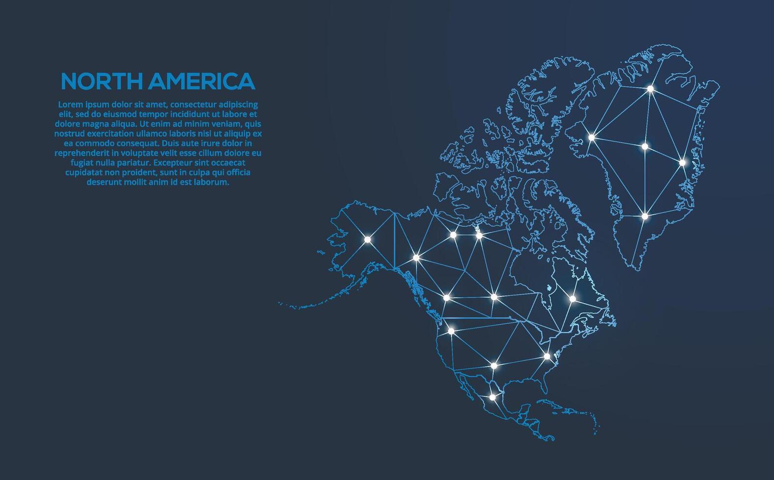 North America communication network map. low poly image of a global map with lights in the form of cities. Map in the form of a constellation, mute and stars. vector
