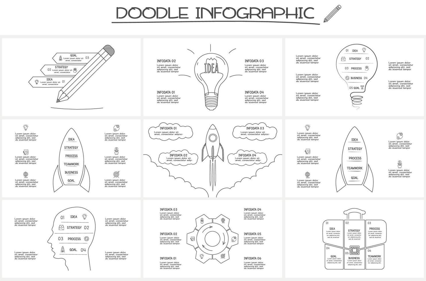 Set doodle infographic elements with options. business template for presentation vector