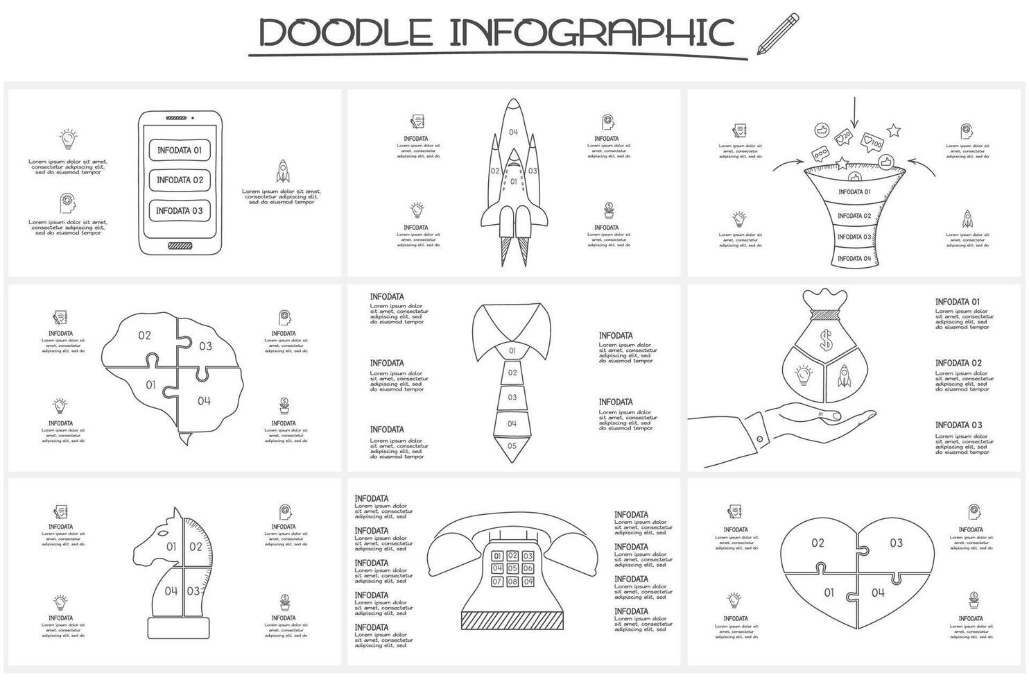 Set doodle infographic elements with options. business template for presentation vector