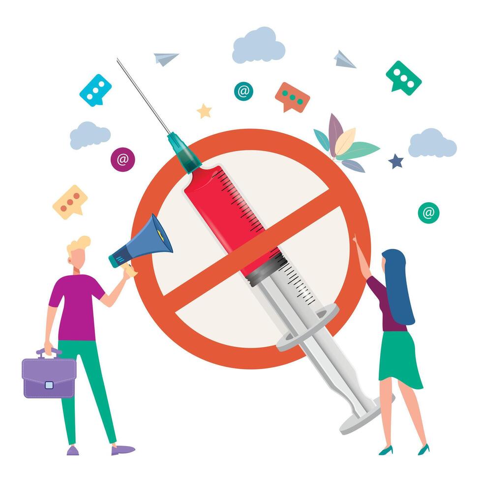 No vaccinations. Stop the vaccine. Side effects, illness or death from the injection. People are against violent vaccination. The growth of the sick. Poison or poison. vector