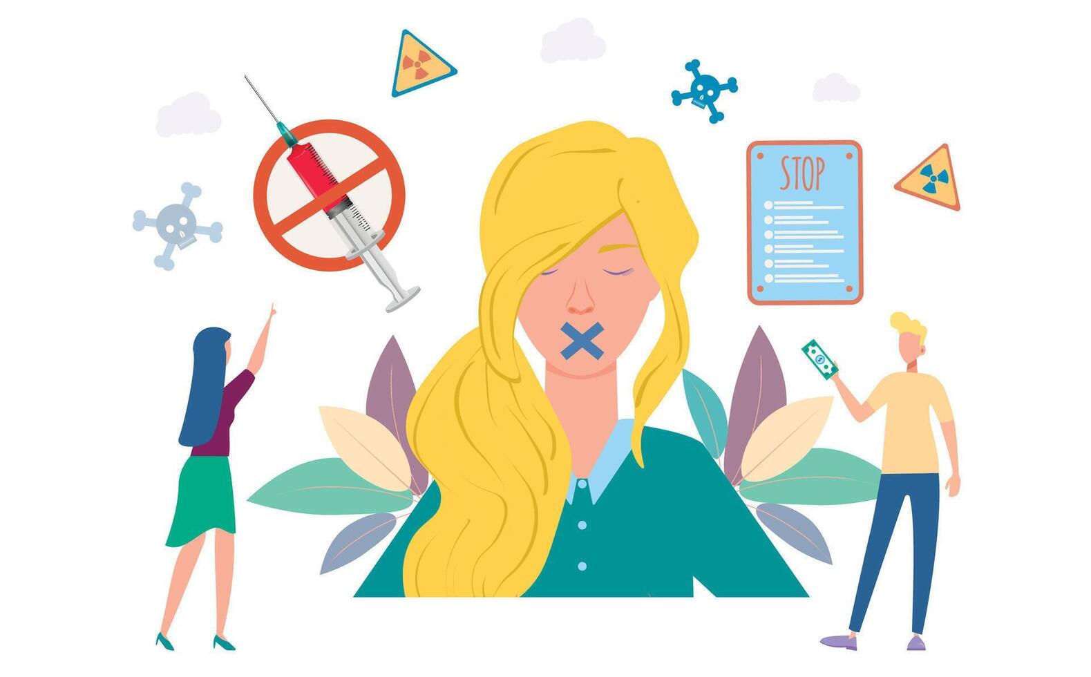 No vaccinations. Stop the vaccine. Side effects, illness or death from the injection. People are against violent vaccination. The growth of the sick. Poison or poison. vector