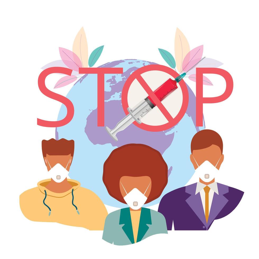 No vaccinations. Stop the vaccine. Side effects, illness or death from the injection. People are against violent vaccination. The growth of the sick. Poison or poison. vector