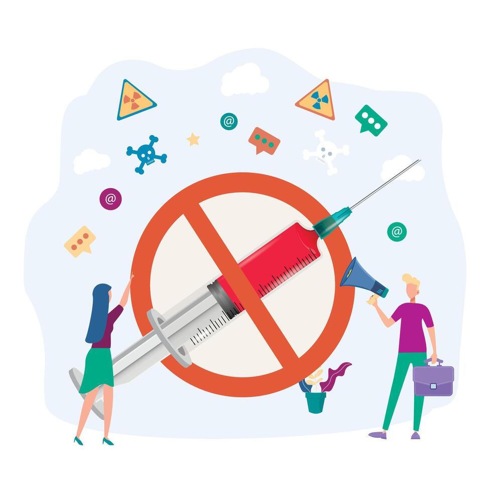 No vaccinations. Stop the vaccine. Side effects, illness or death from the injection. People are against violent vaccination. The growth of the sick. Poison or poison. vector