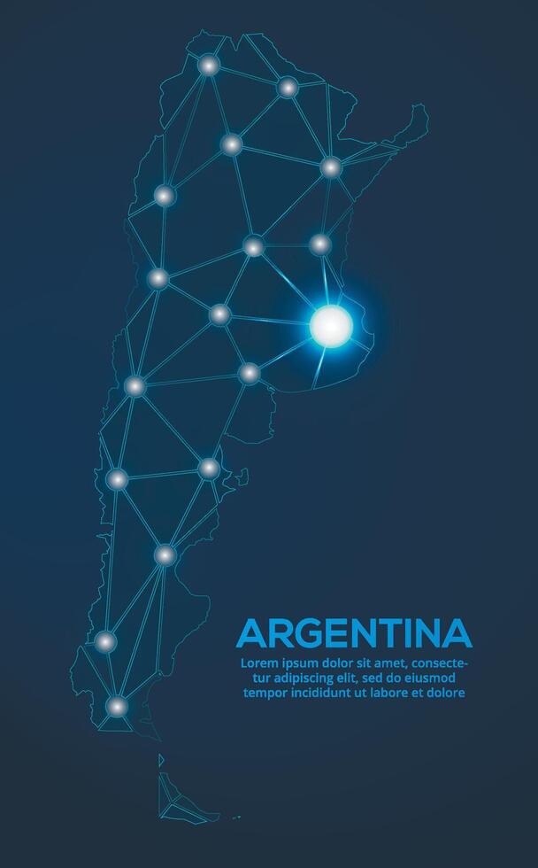 Communication network map. image of a low poly global map with city lights. Map in the form of lines and dots vector