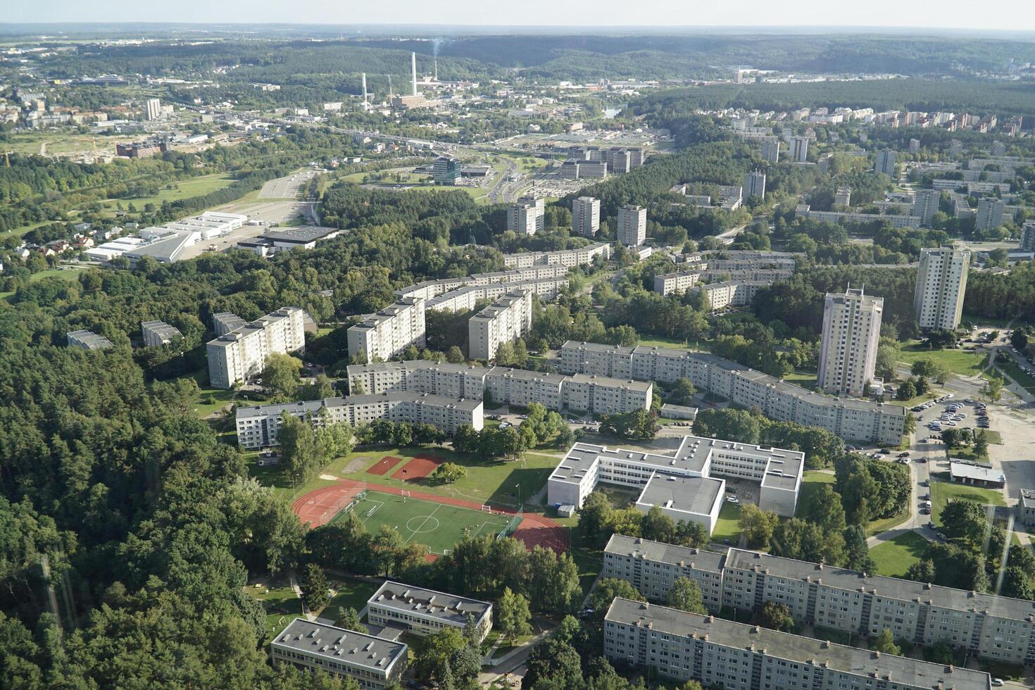 Vilnius, Lithuania - September 4th 2023 - Aerial view on residential buildings from TV tower photo
