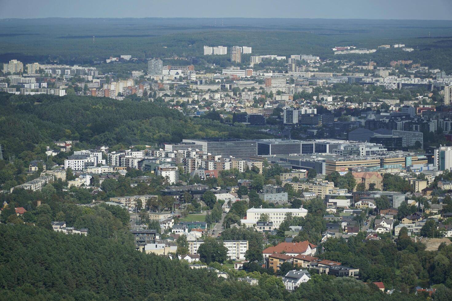 Vilnius, Lithuania - September 4th 2023 - Aerial view on residential buildings from TV tower photo