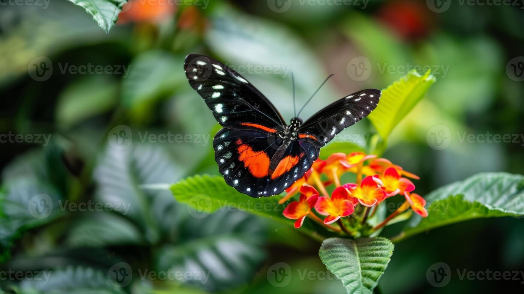 A vibrant butterfly perched on a gorgeous flower in an elderly persons garden photo