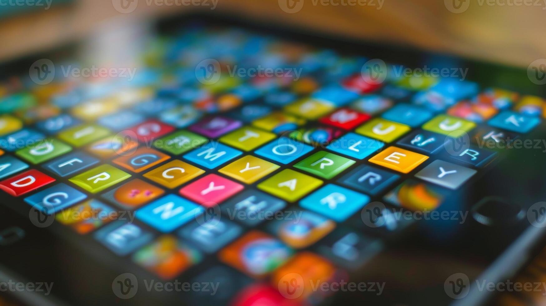 A closeup shot of a tablet screen showing a word scramble game designed to improve memory skills photo