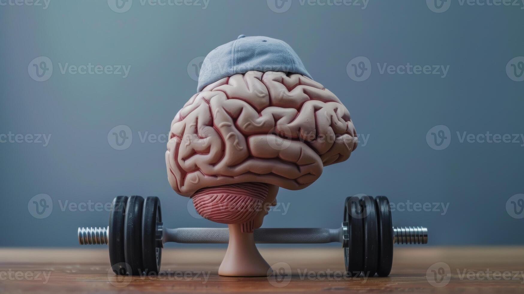 A brain wearing a personalized workout plan as a hat symbolizing the importance of physical activity for overall brain health photo
