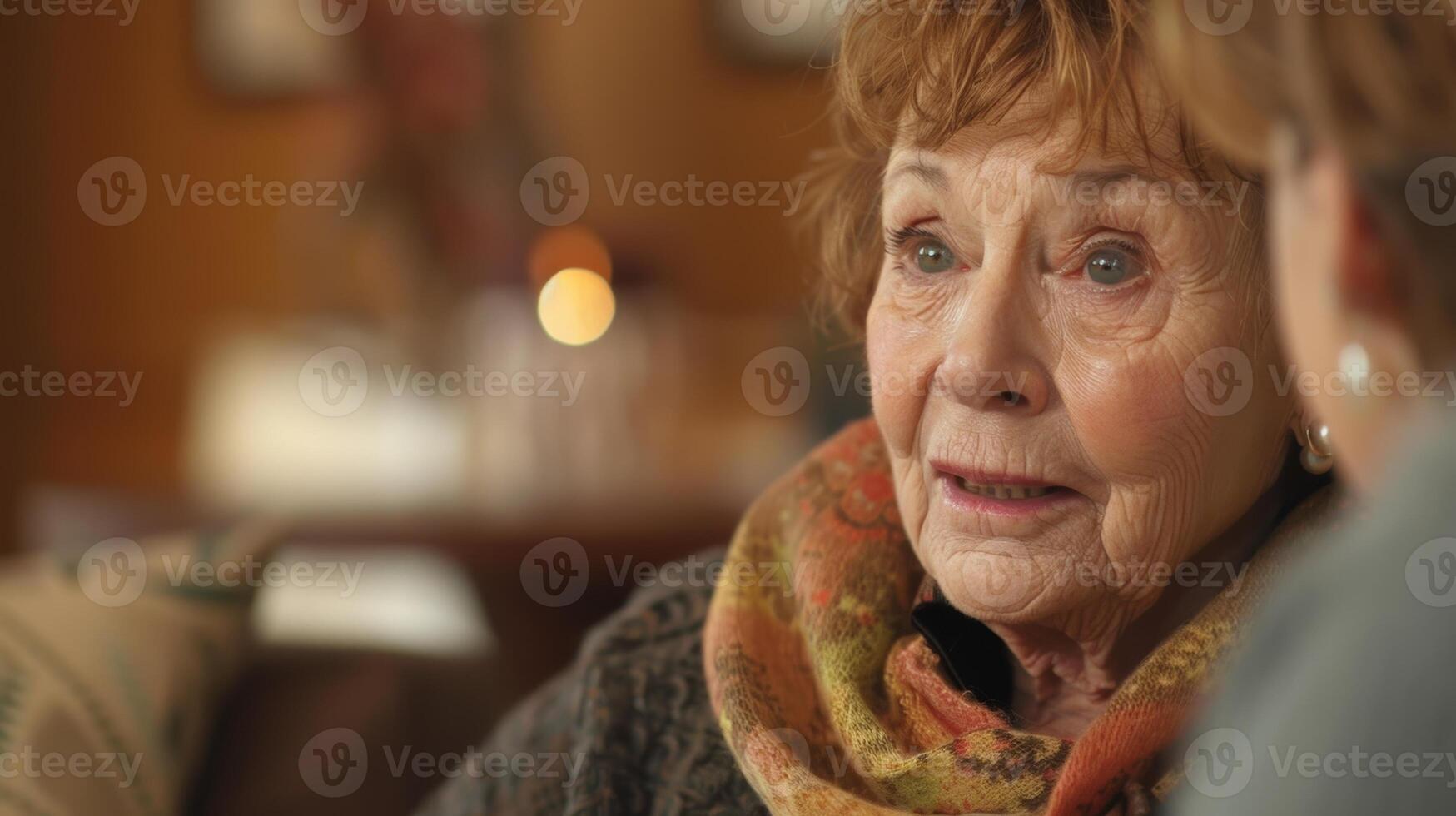 An older woman sharing her life experiences with a younger interviewer photo