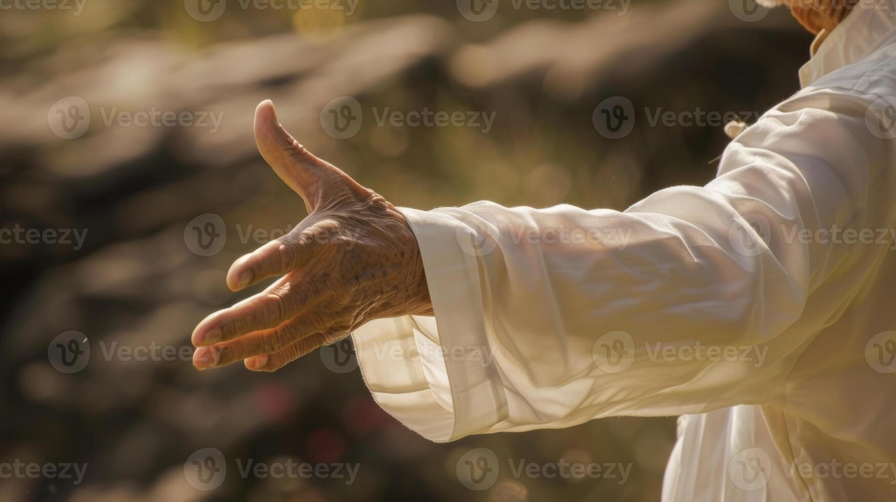 An elderly man practicing tai chi to improve balance and cognitive function photo