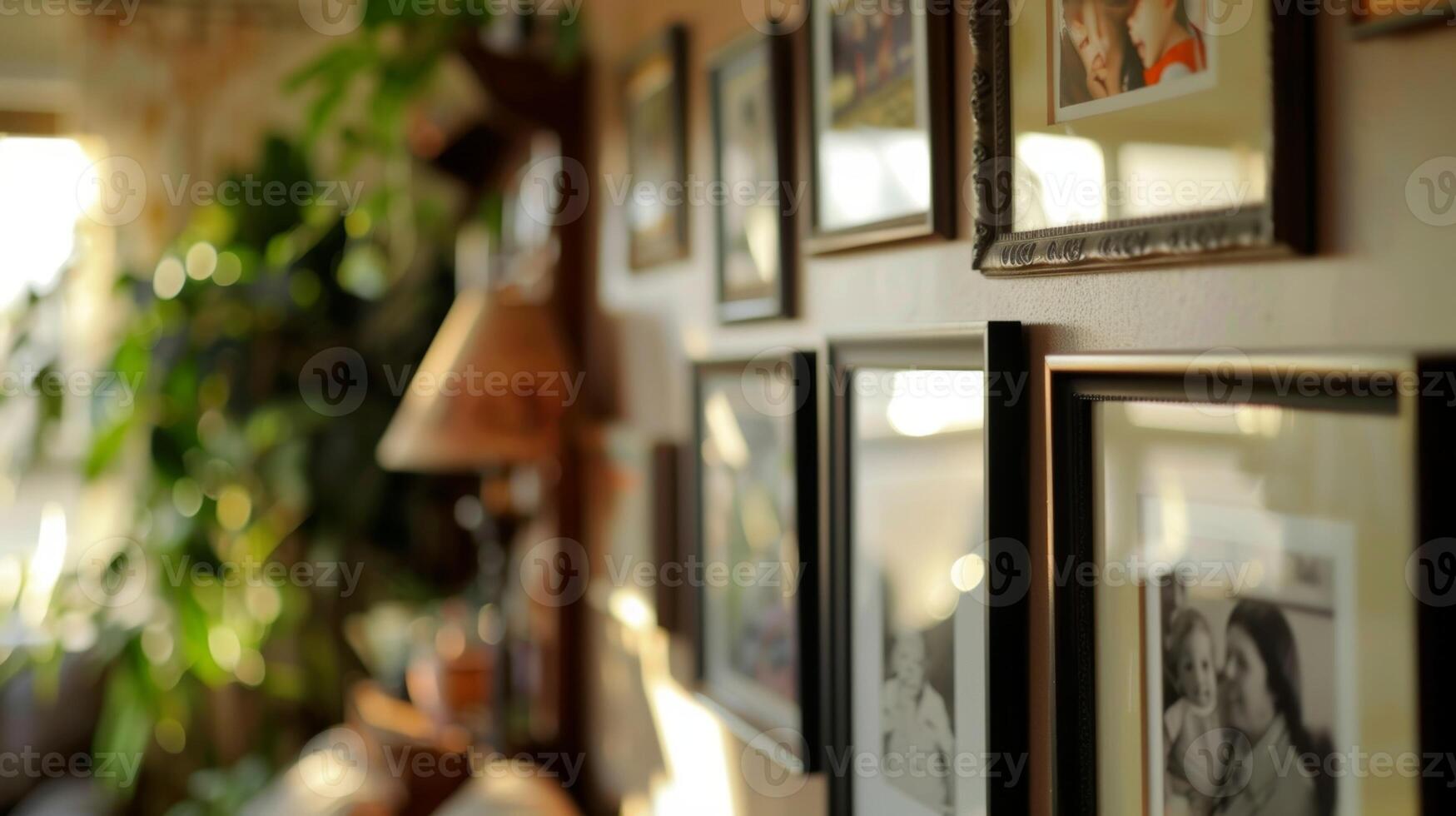 A family photo gallery in the living room to trigger positive memories and emotions for a person with dementia