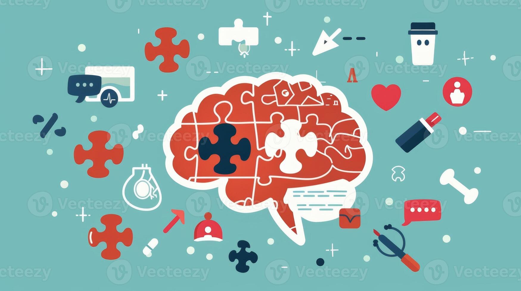 An illustration of a brain with personalized puzzle pieces representing different aspects of a health plan photo