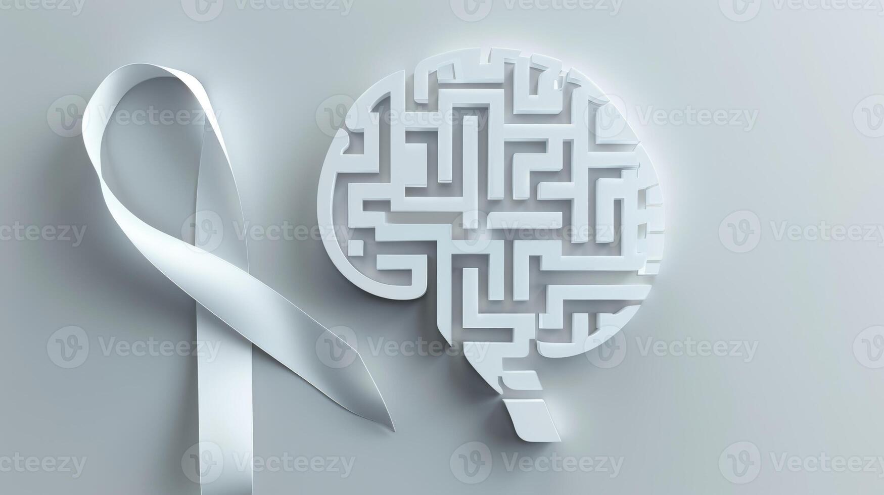 A white ribbon with a brainshaped maze and the phrase Navigating Brain Health to shed light on the journey of living with a brain disease photo