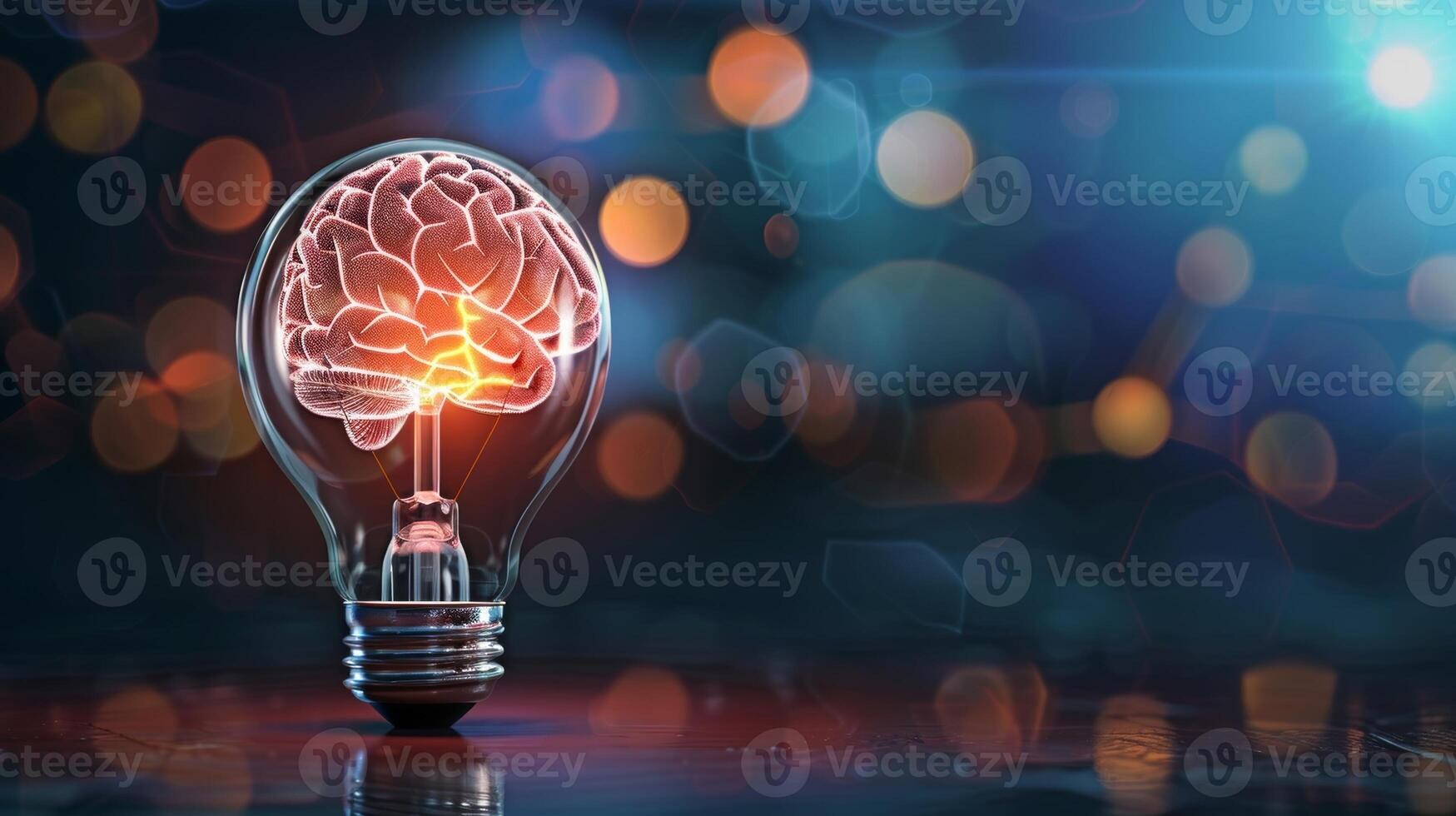 Illustration of a brain in a lightbulb symbolizing the power and potential of brain health awareness and education to create positive change photo