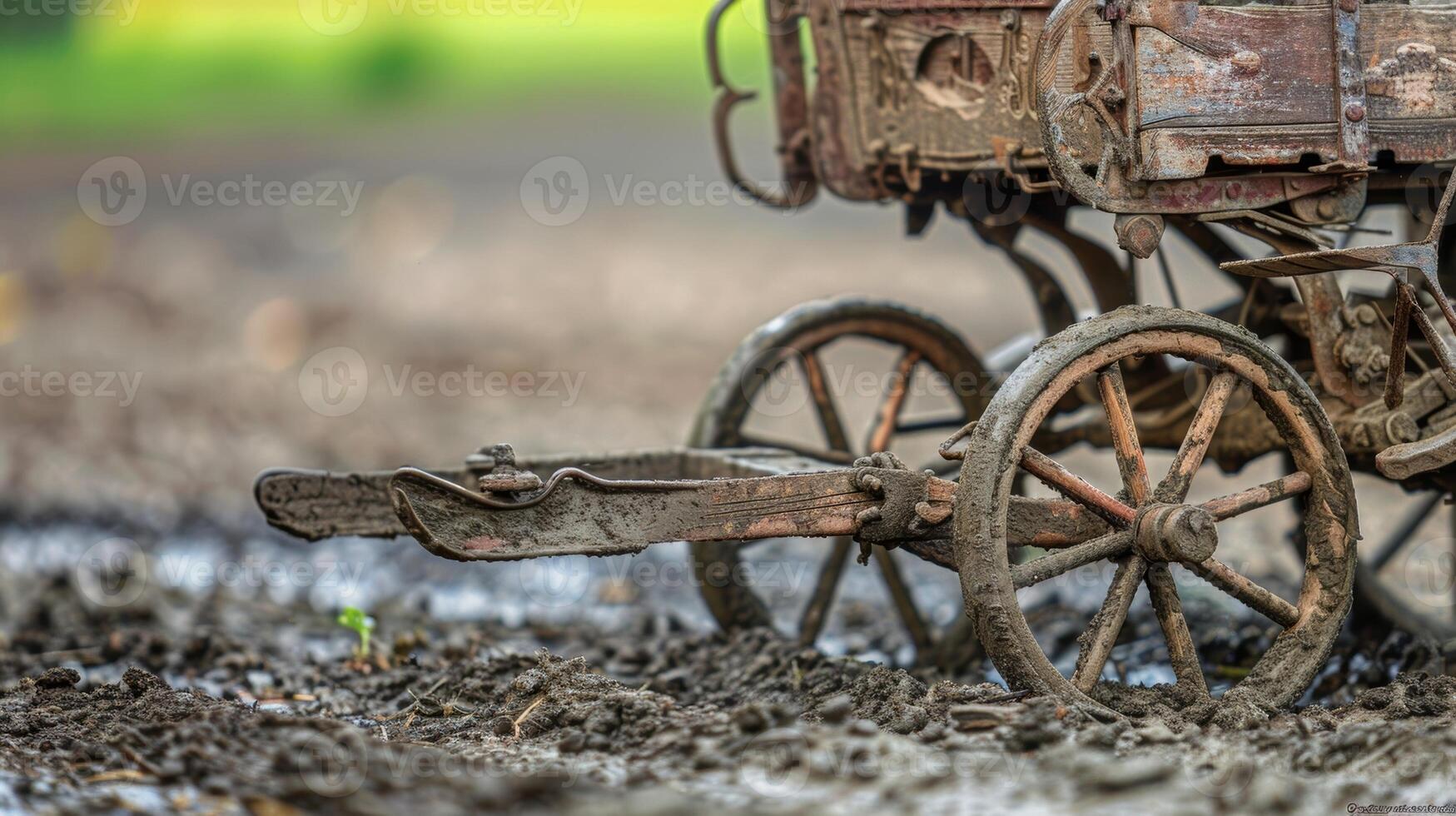 The iconic image of a horsedrawn plow is captured in a detailed replica evoking memories of a simpler and more primitive way of earthmoving photo