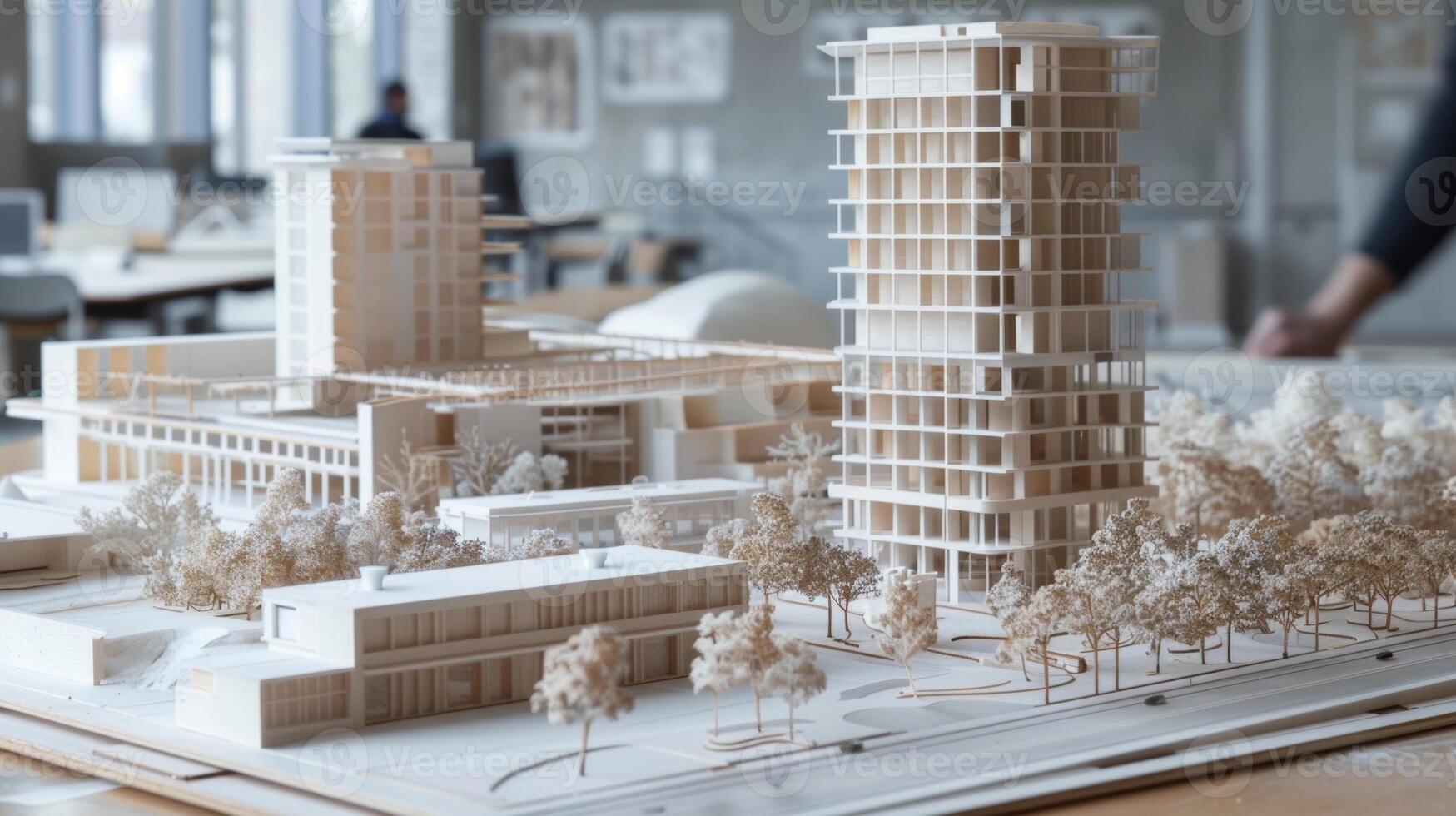 This comparison of an architectural model and the inprogress site serves as a tribute to the hard work and dedication of architects and builders in turning a concept into a tangibl photo