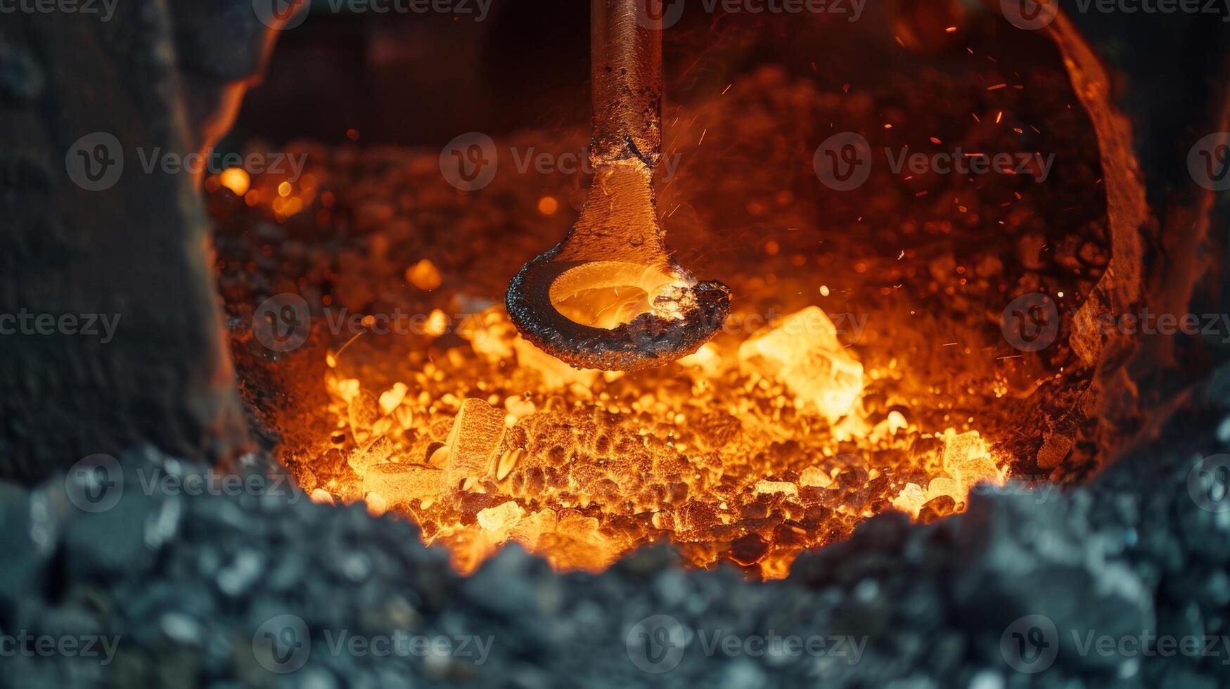 Closeup of s metal being melted down in a large furnace ready to be molded into new structures photo