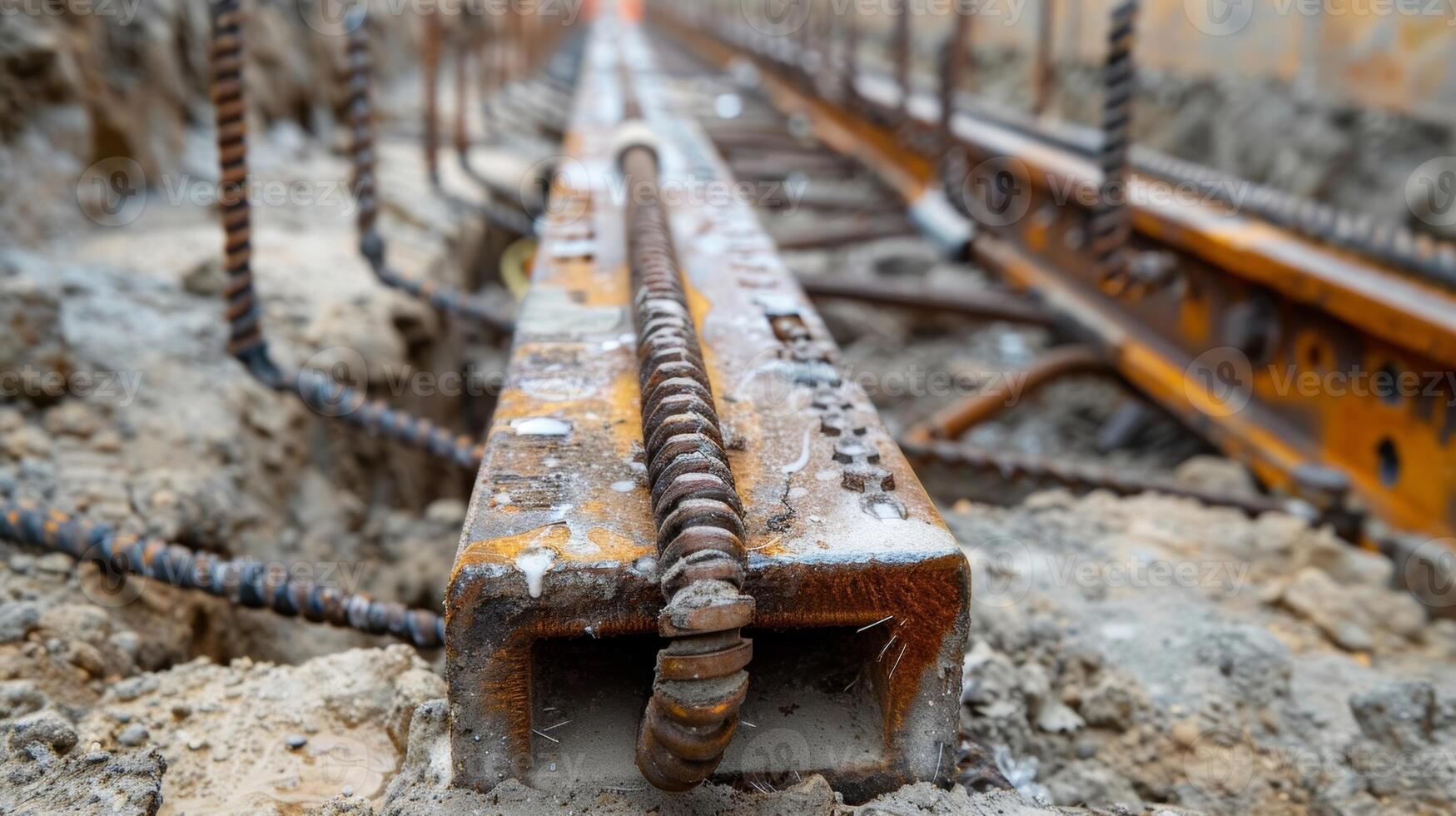 A closeup shot captures the detailed process of anchoring new steel rods into the buildings foundation effectively strengthening its ability to withstand seismic forces photo