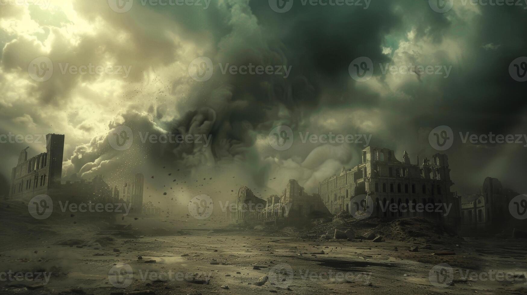 The eerie image of a ha engulfing a ghost town creating a postapocalyptic atmosphere photo