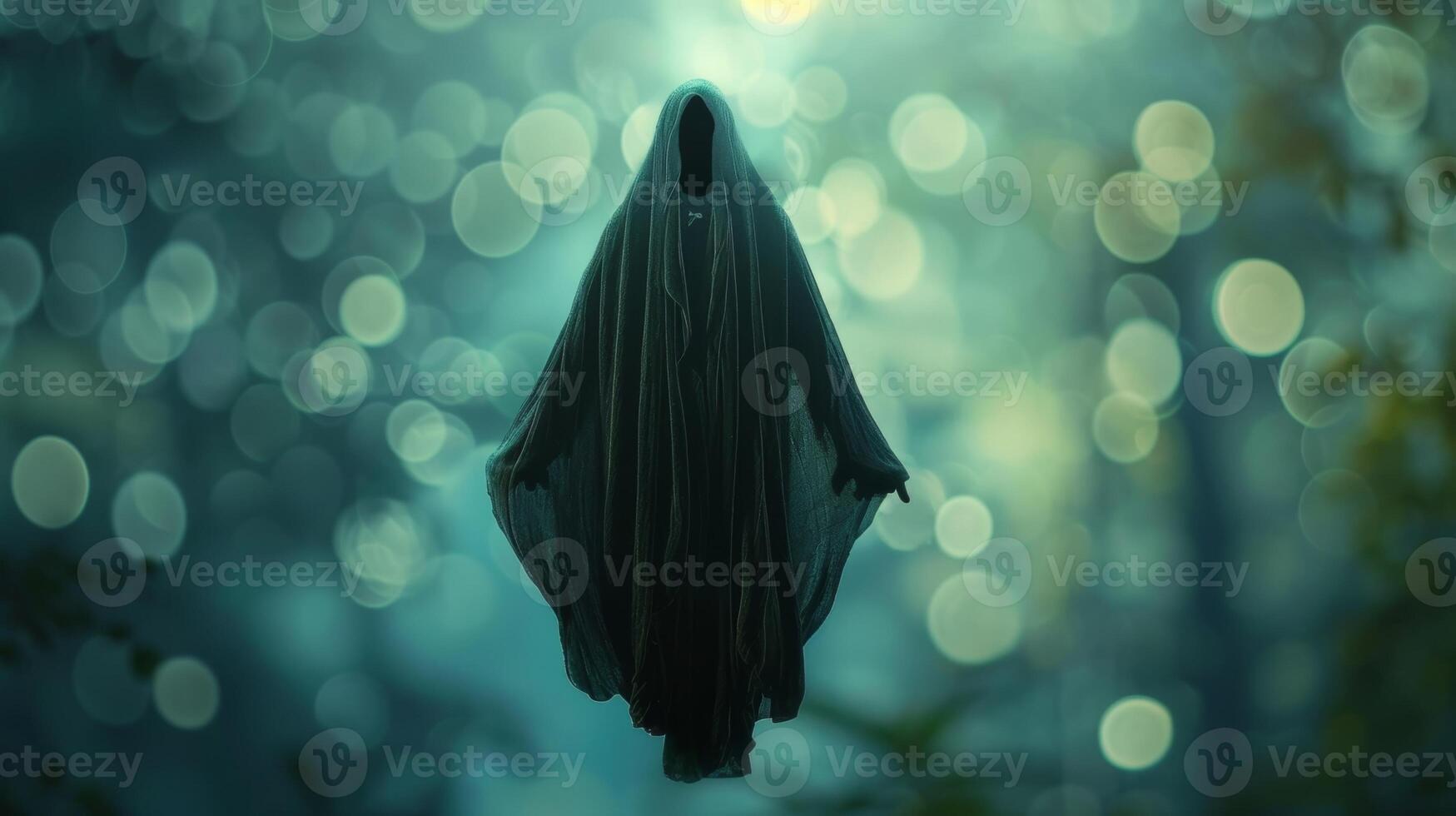 A mirage of a mysterious figure cloaked in robes and appearing to float above the ground photo