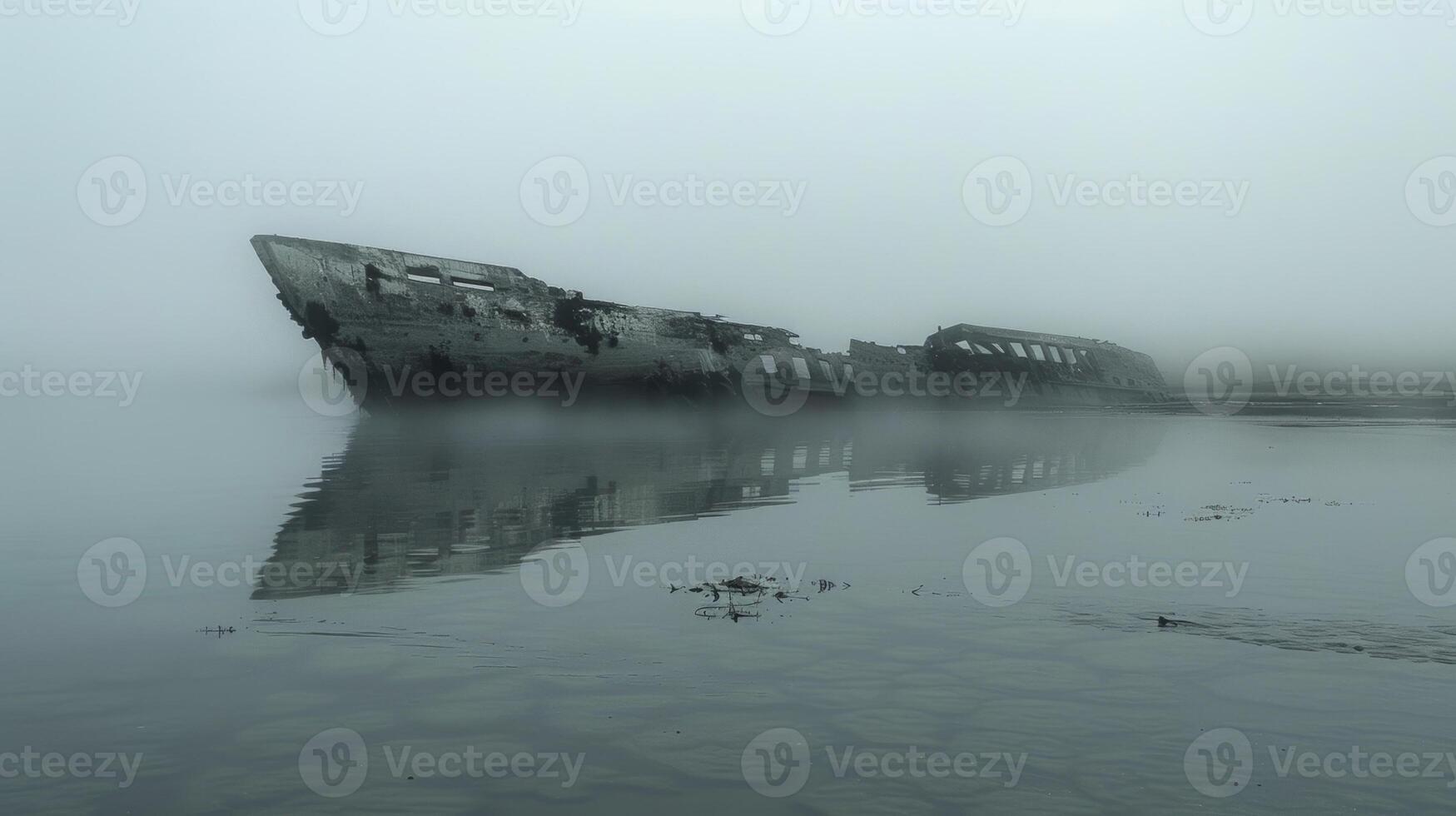 A ghostly mirage of a longforgotten shipwreck slowly fading away into the horizon photo