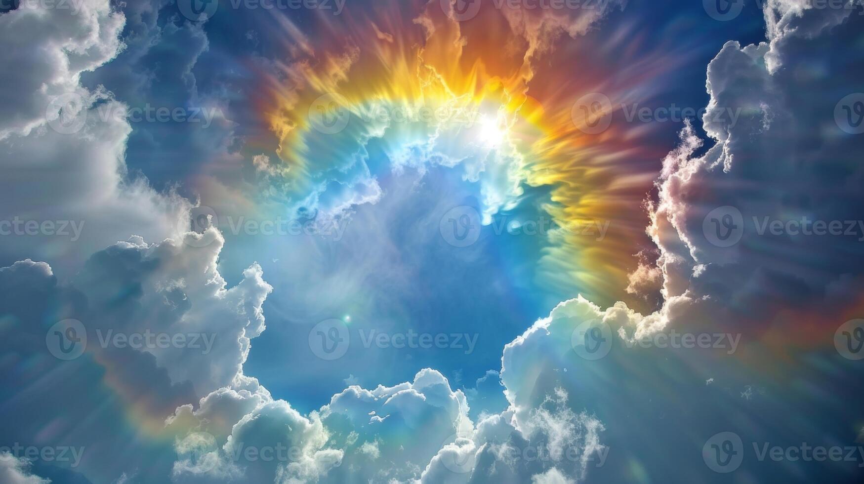 A natural wonder where the suns rays create a kaleidoscope of colors in between layers of cirrus clouds photo