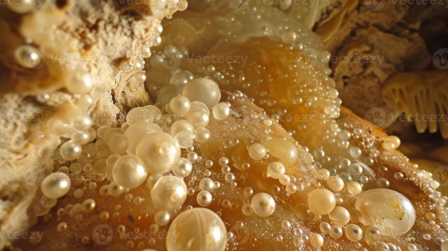 A mix of small and large cave pearls creating an otherworldly landscape within the walls of a cave photo