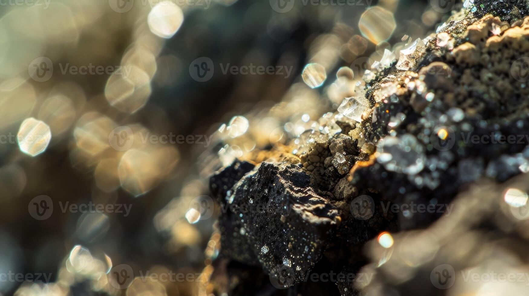 A macro shot reveals the tiny crystals and minerals that make up the basalt pillars giving them a shimmering and almost otherworldly appearance photo