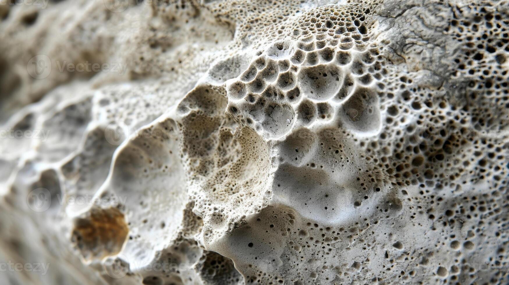 The tiny pores and craters of pumice create a rough and porous surface that feels rough to the touch photo