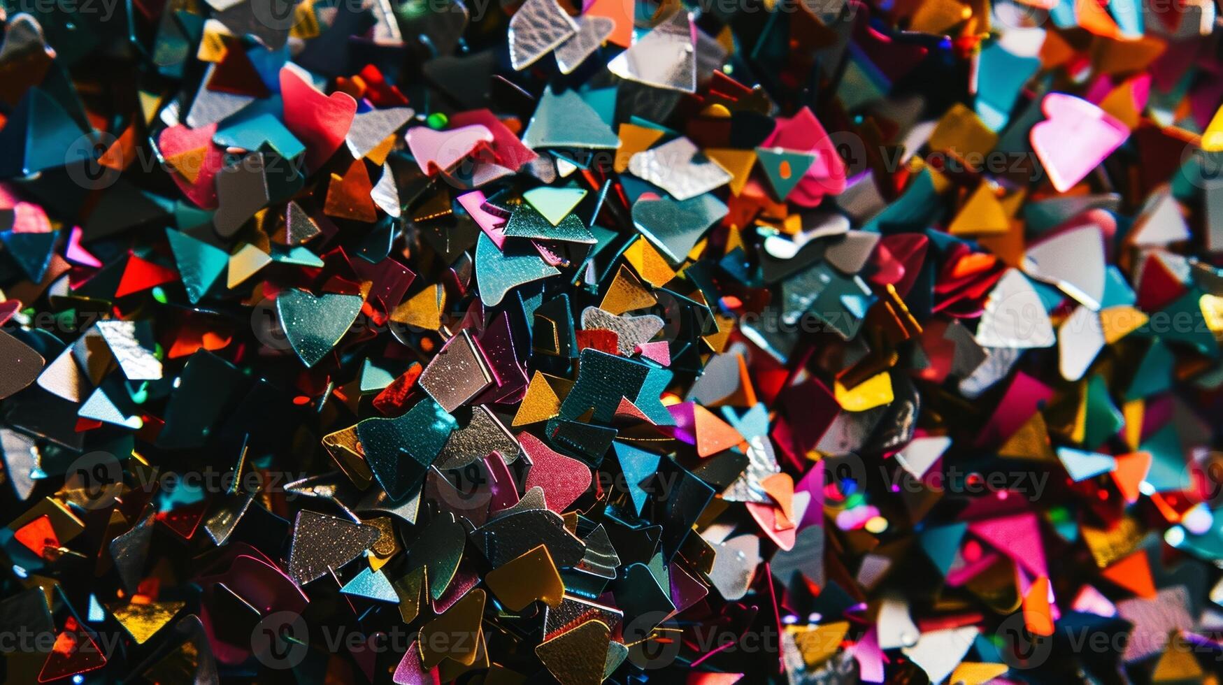 Macro shot of tered confetti revealing intricate patterns and designs within the individual pieces photo