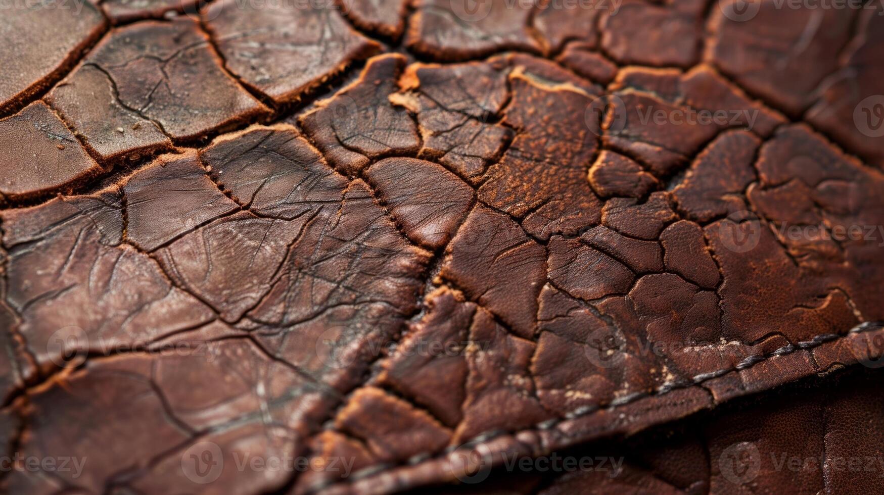 A closeup of a tattered leather wallet its once smooth surface now covered in a network of deep cracks and crevices photo