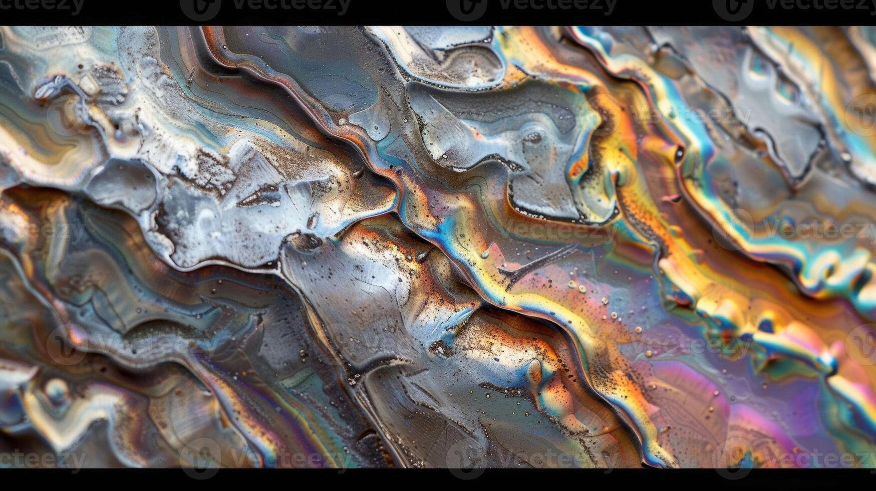 An upclose view of steel that has been treated with a chemical process resulting in a flawlessly smooth texture with a light iridescent sheen photo