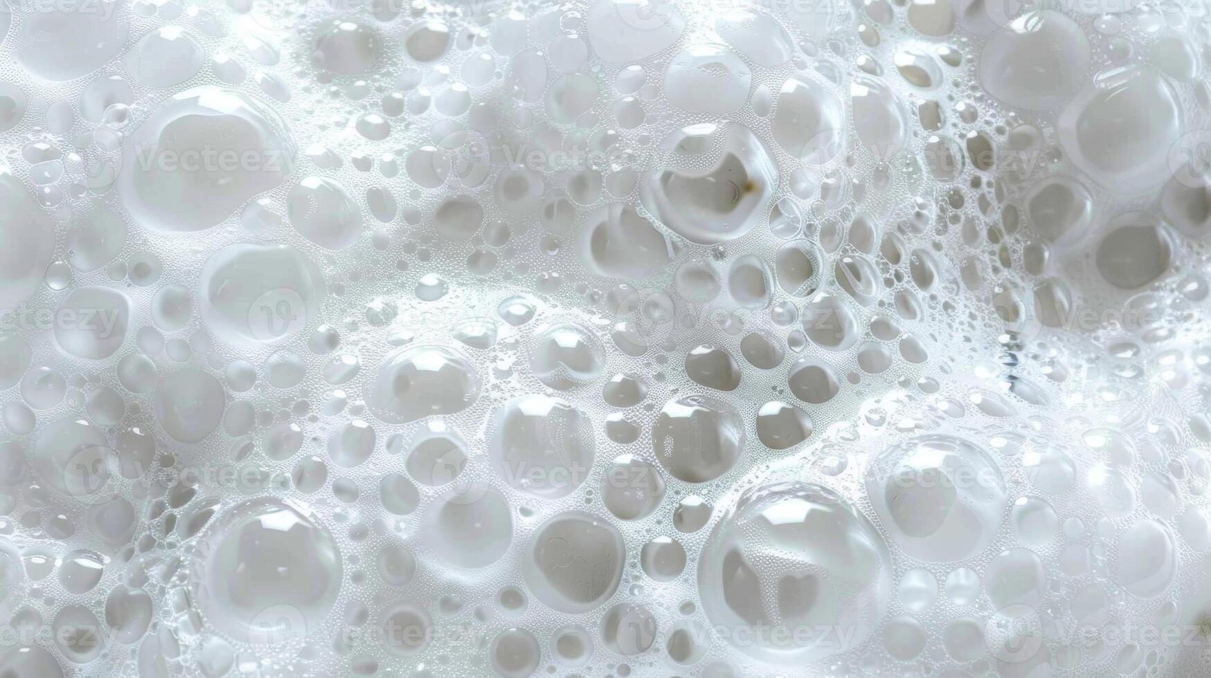 A topdown view of a dense and fluffy mass of bubbles resembling a soft white cloud and dotted with tiny droplets of water photo