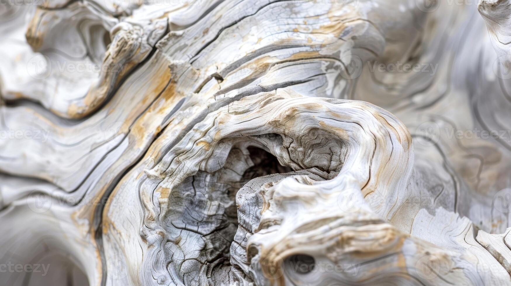 With a bleached and cracked surface this gnarled driftwood features a knotted and tangled texture that hints at its origins in the turbulent sea photo