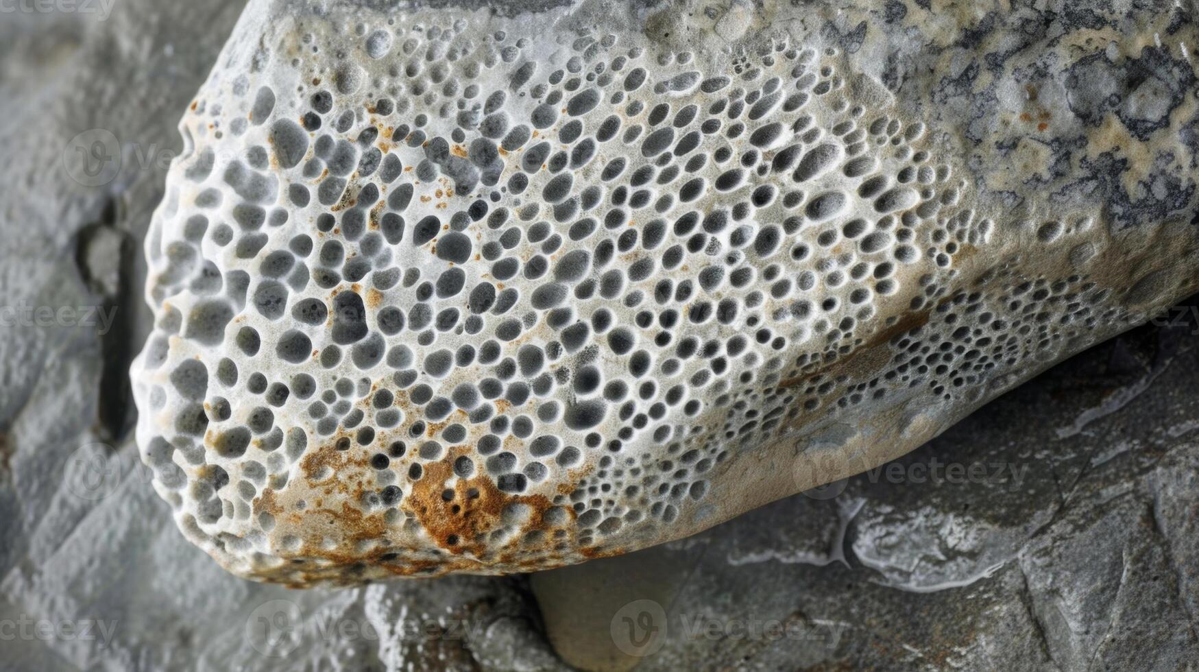 Smooth elongated stone dotted with tiny pits giving it a unique and interesting texture photo