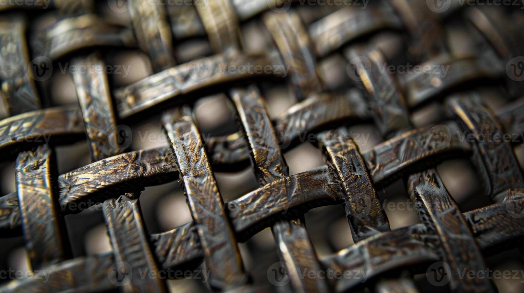 A closeup view of the intricate weaving revealing small imperfections and variations in the metal photo