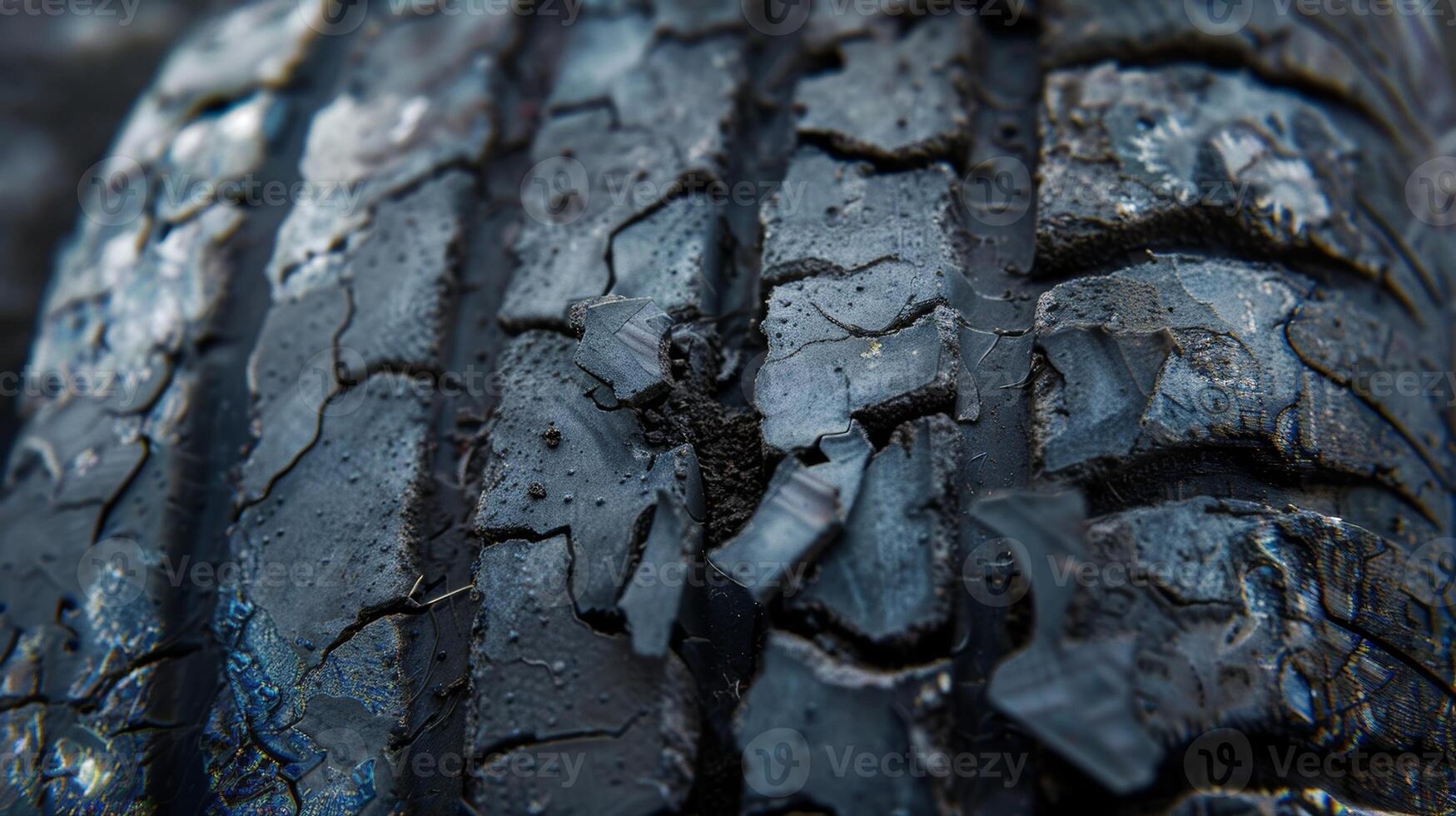 With faded black rubber and patches of thread showing through this tire has seen countless miles and bears the scars to prove it photo