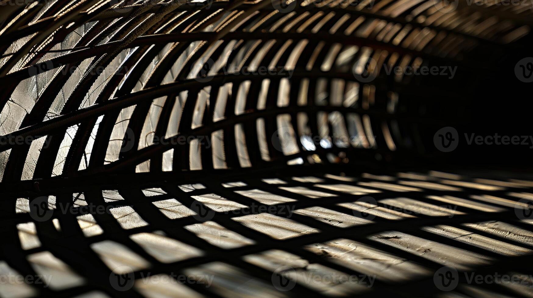 The dramatic contrast of light and shadow on a bent rebar highlighting its sy yet delicate form photo