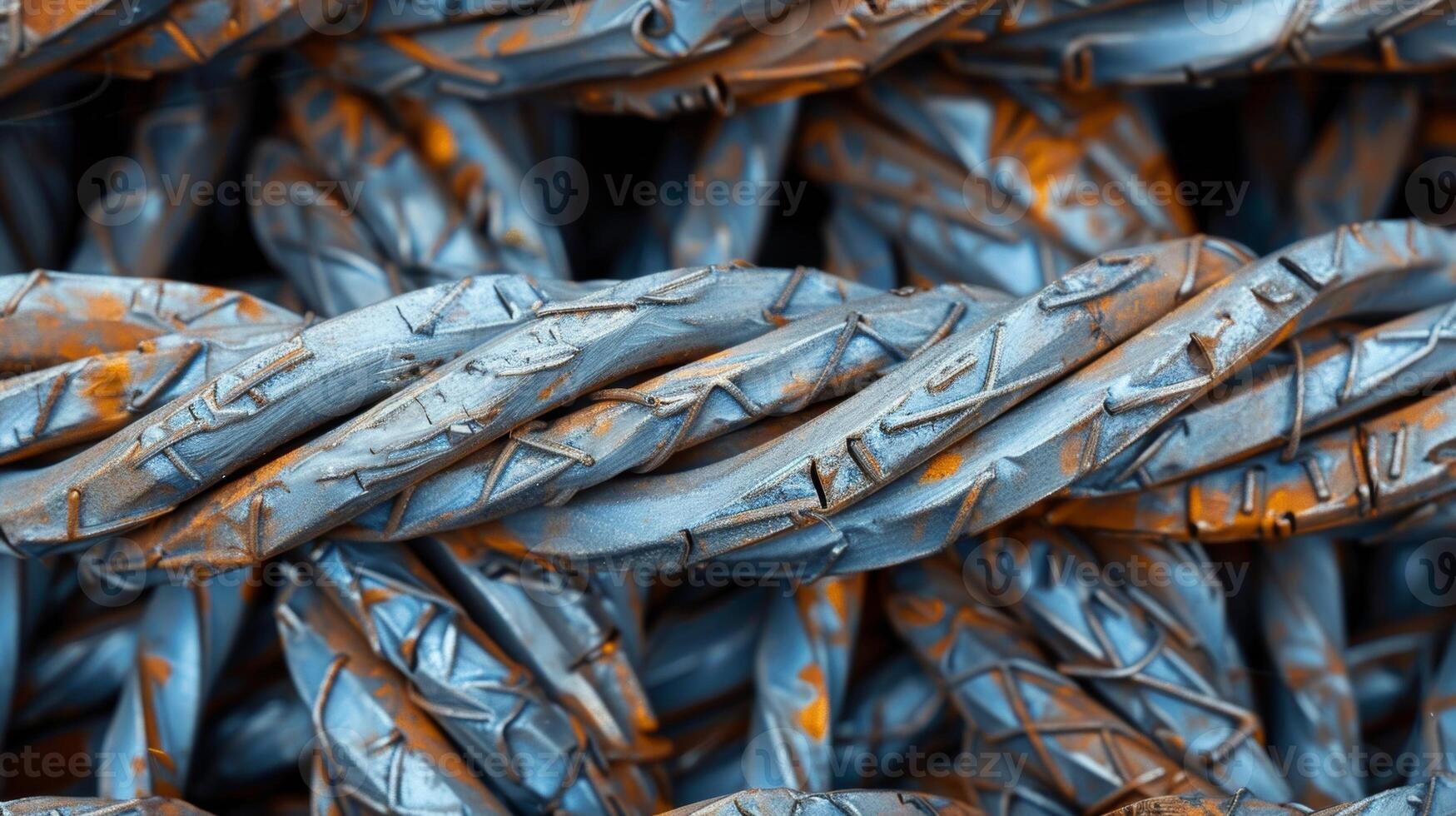 A bundle of thin coated steel wires tightly bound together in a braidlike pattern photo