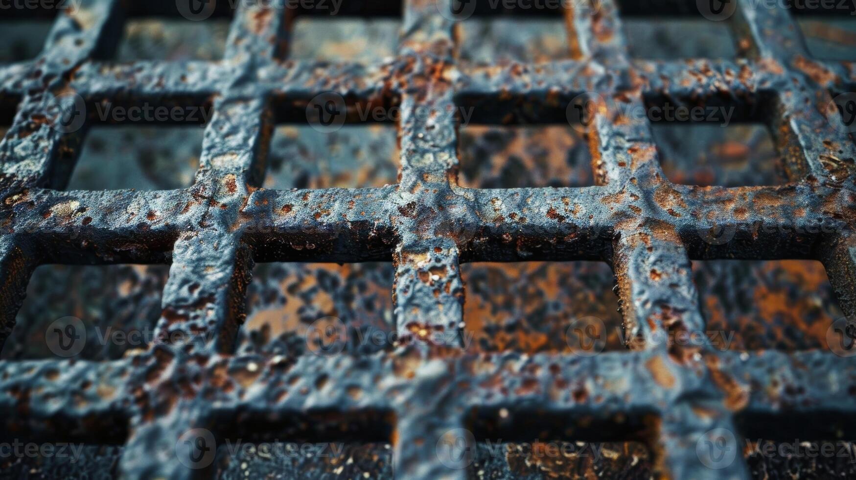 The closeup of a welded metal grid showcases the rough and rugged surface with a mix of smooth and sharp edges adding a sense of industrial style to the texture photo