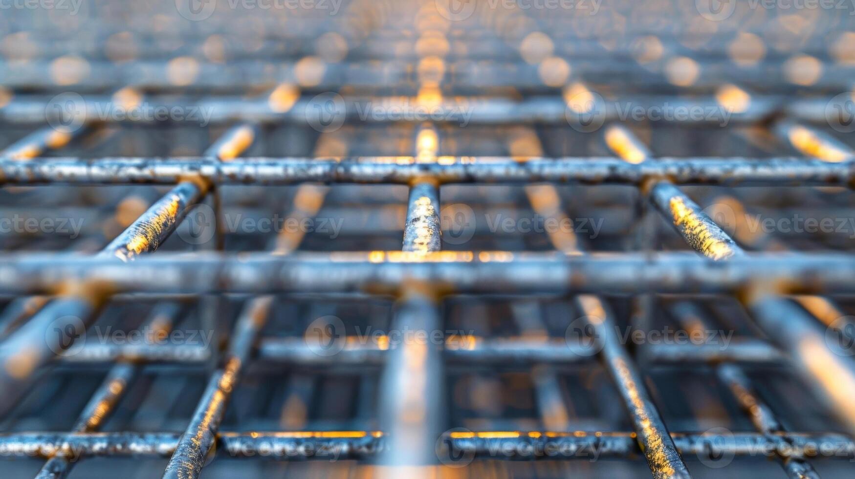 In a tight shot the welded metal grids silvery surface gleams under the light giving off a shiny and metallic texture that hints at its sy construction photo