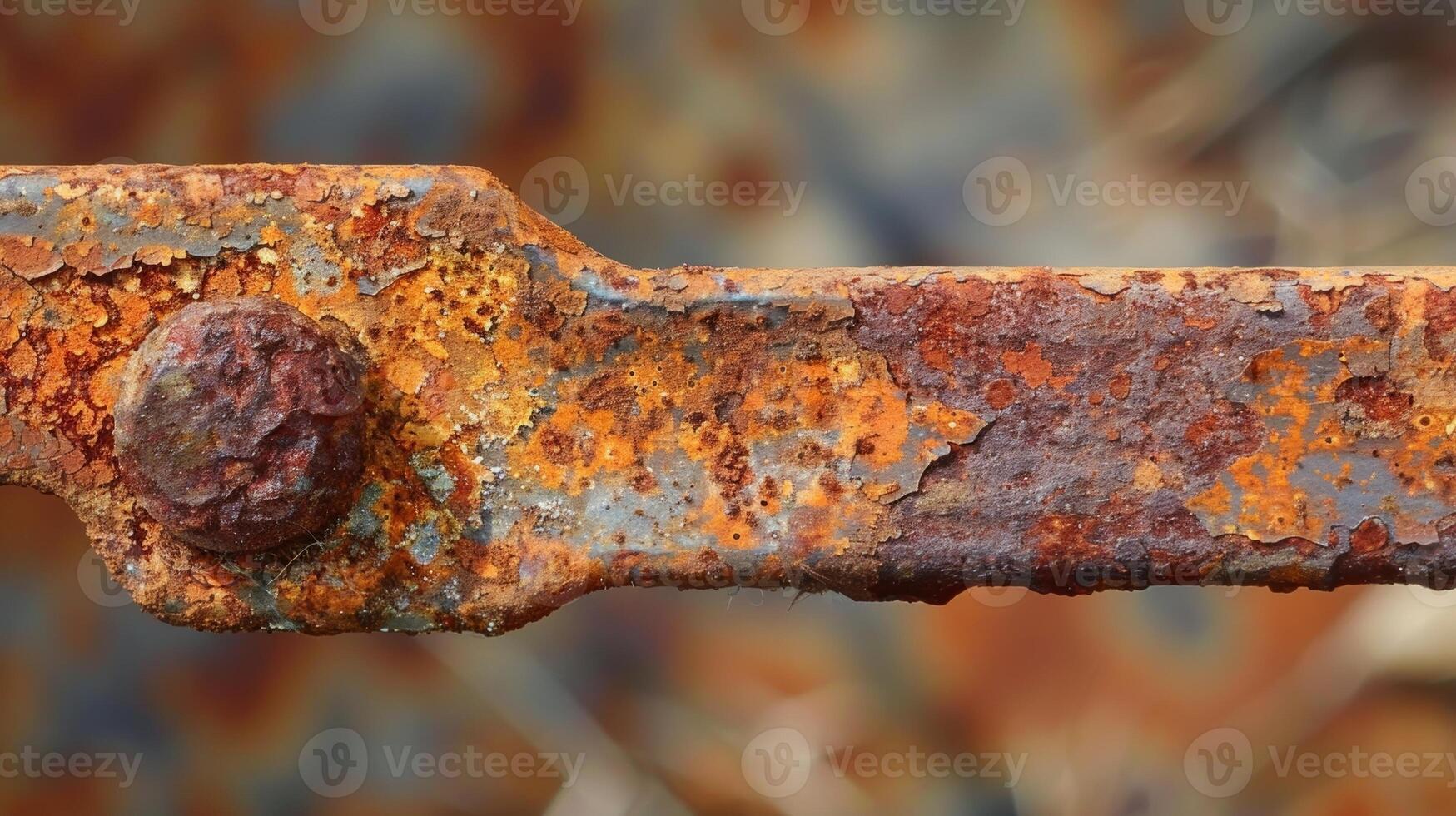 Rusty and pitted metal tool handle the once smooth surface now covered in layers of corrosion photo