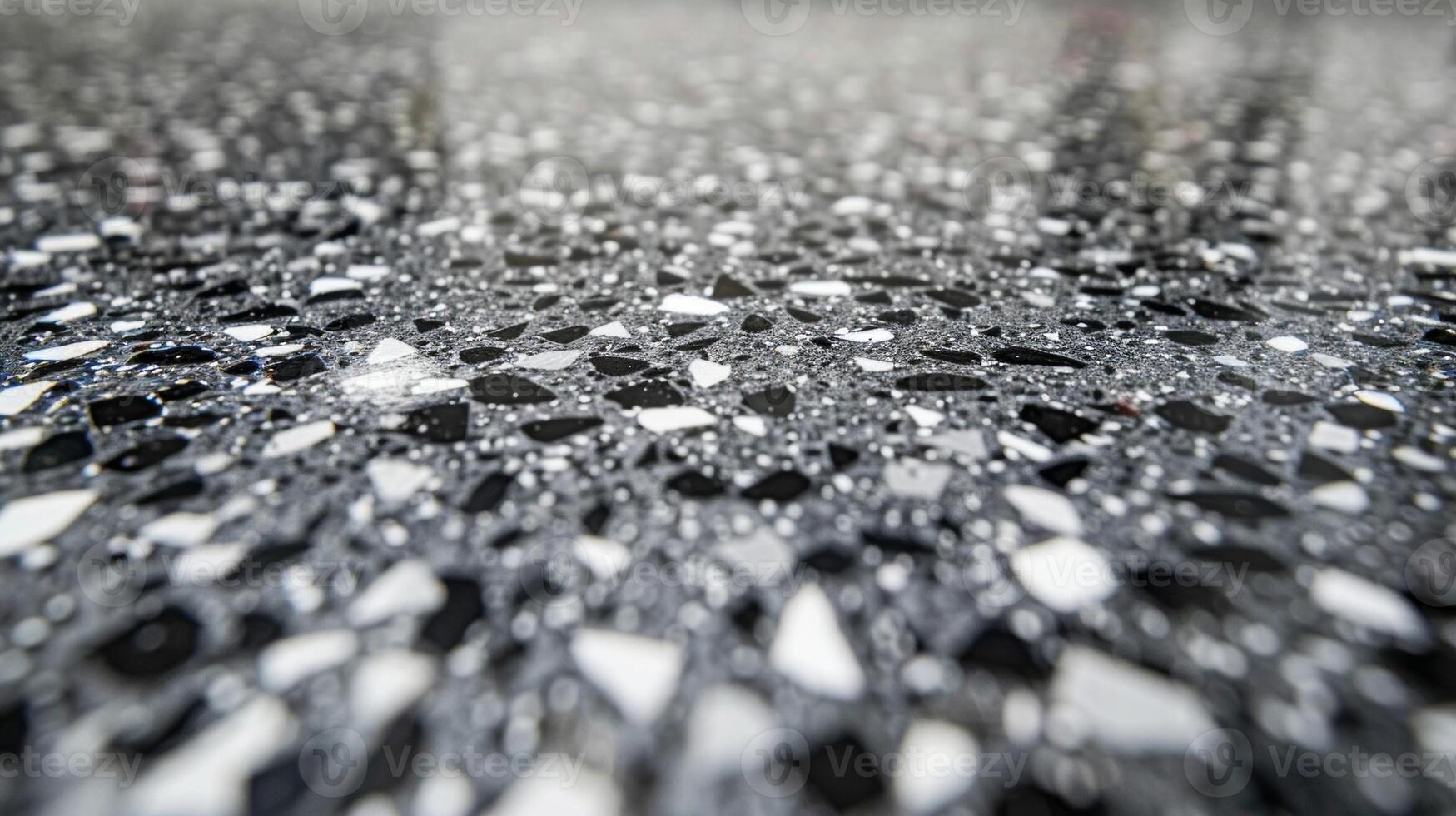 A speckled vinyl flooring closeup with a smooth glossy finish revealing a mix of gray black and white specks throughout photo