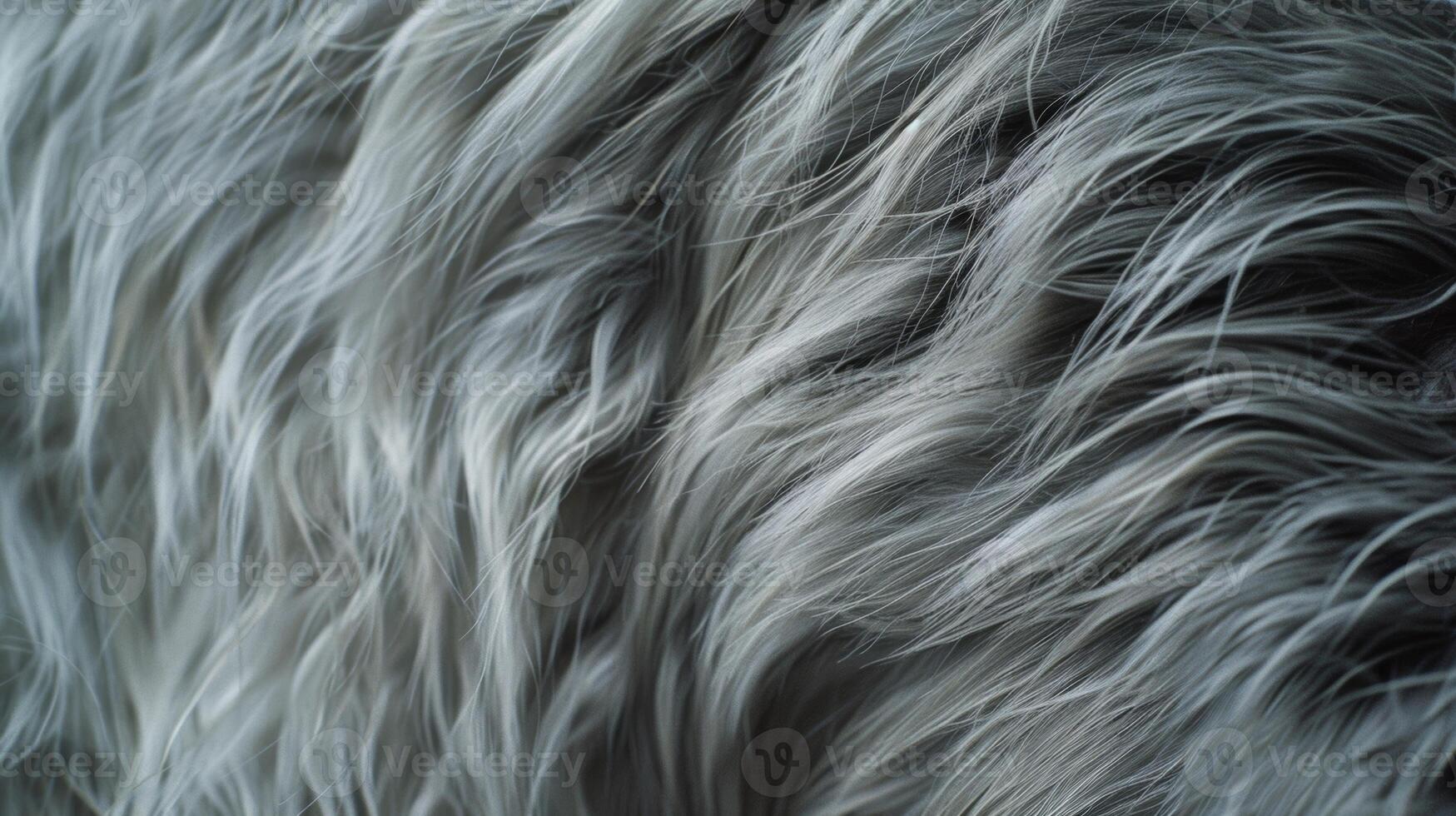 The muted grey tones of this closeup capture the downy softness of an animals fur as well as the slight crimp in each hair that adds to its overall fluffiness photo